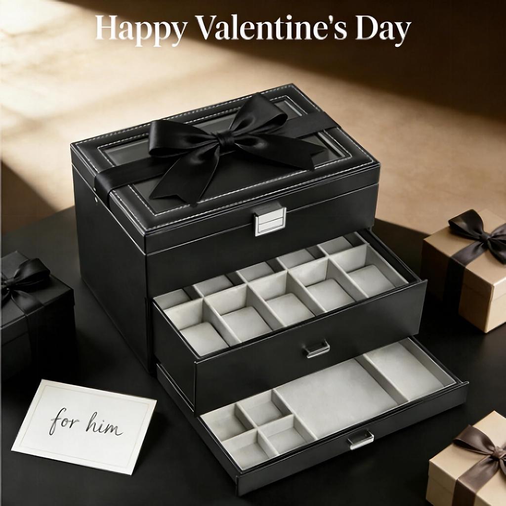 ProCase Watch Holds 20 Large Watch Box with Jewelry Glass Display Storage Case 3-Tier Case, Watches, Capacity, Men's Drawers, Organizer, Top,