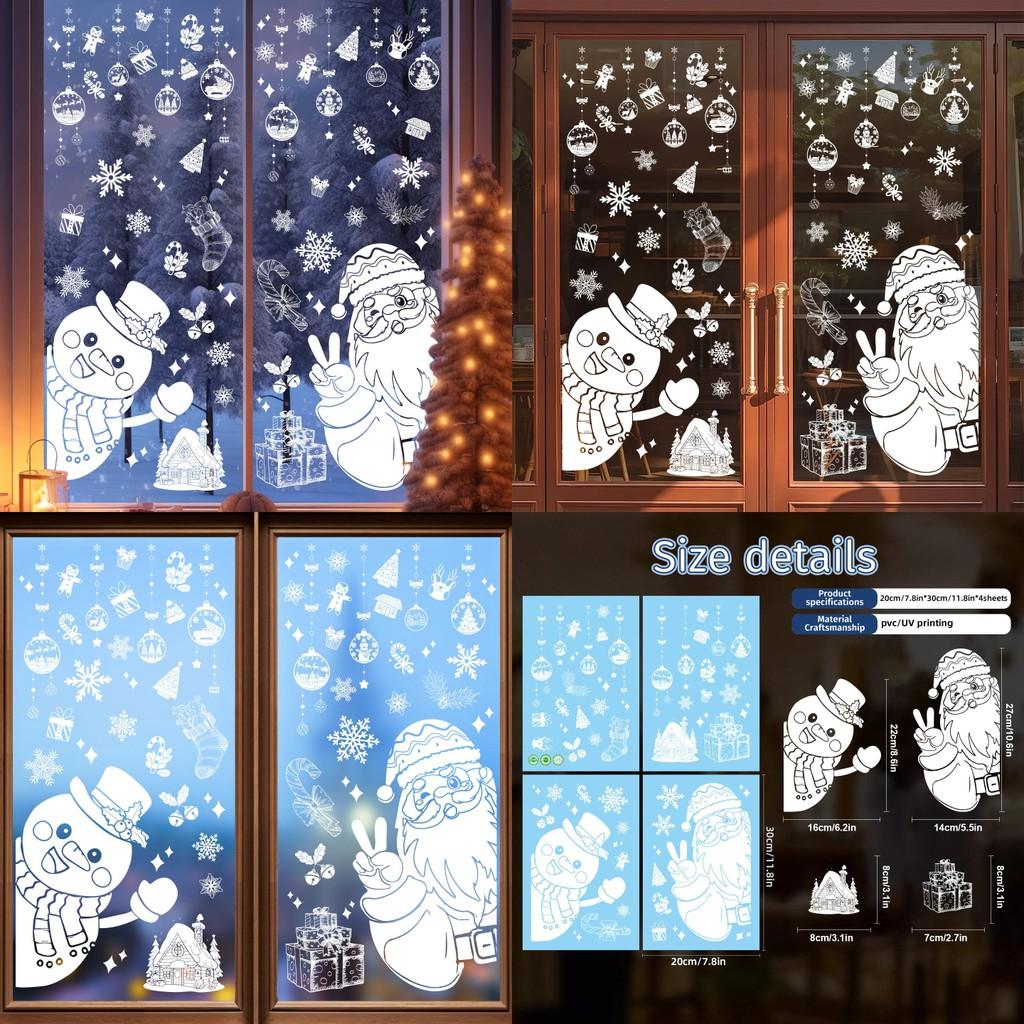 And Snowflake Christmas Santa Static Decal With Snowman For Window Decoration