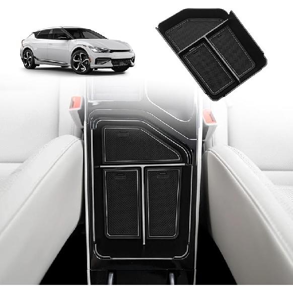BestEvMod Lower Center Console Organizer Tray Compatible With Kia EV6 -2024 2025 Interior Accessories Storage Box ABS Material With PVC Trim