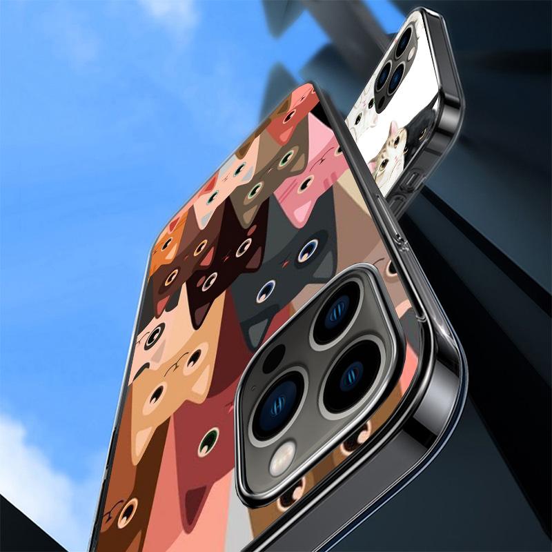 Cartoon Cute Cats Background Phnoe Case for Iphone 17 Air 16 16E 11 12 13 Mini 14 Plus 15 Pro Max 7 8 + SE 2020 Phone Cover Coqu