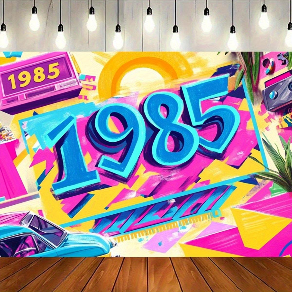 1pc Retro 1985 Graffiti Background Banner - Vibrant neon party decoration, durable polyester 100x150cm