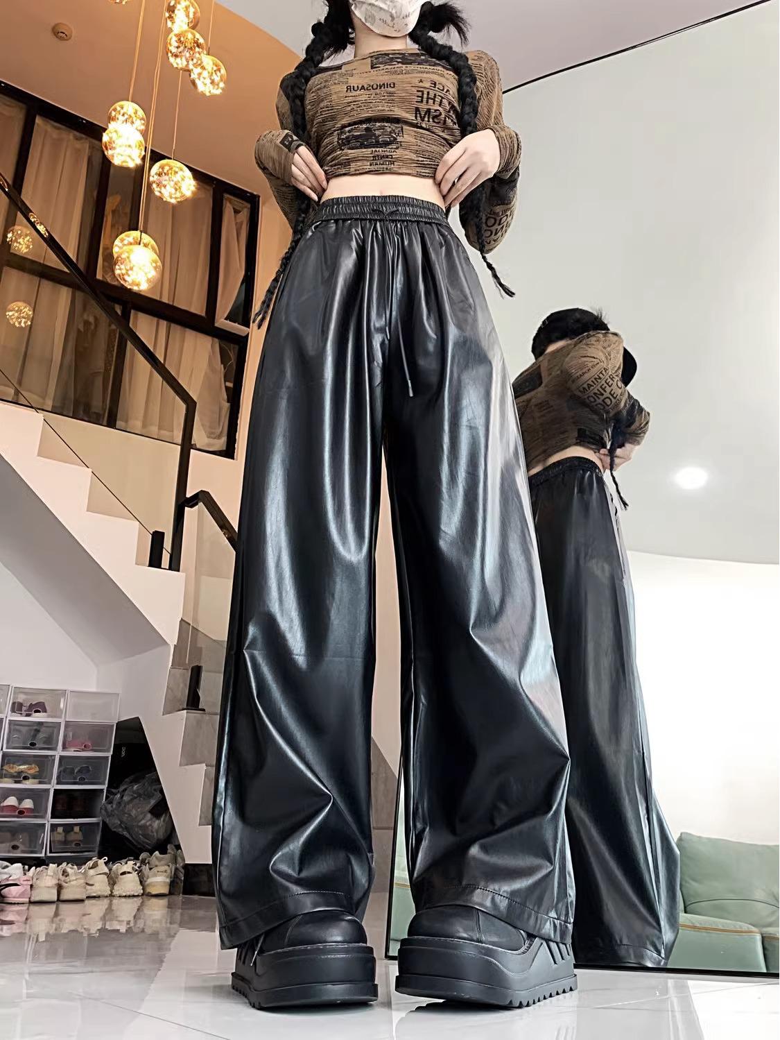 

Spicy Girl High Waist PU Leather Wide-Leg Pants: Autumn 2026 Edition 2XL чорний