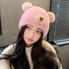 Cartoon Bear Knitted Wool Hat for Women In Autumn and Winter Thickened Warm and Cold Protection Cute Versatile Ear Protection Bag Head Cold Hat