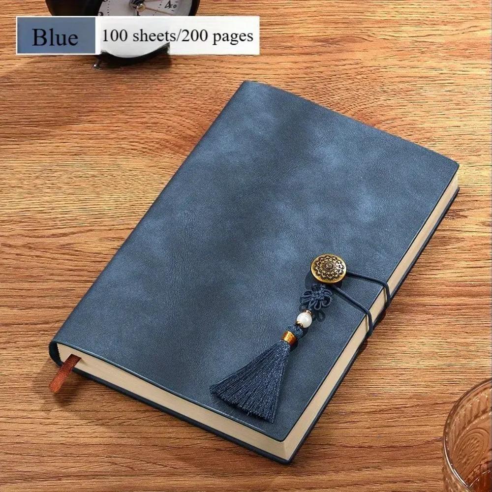 200 Pages PU Leather Notebook with Golden-Tone Tassel Meeting Notebook Office Stationery