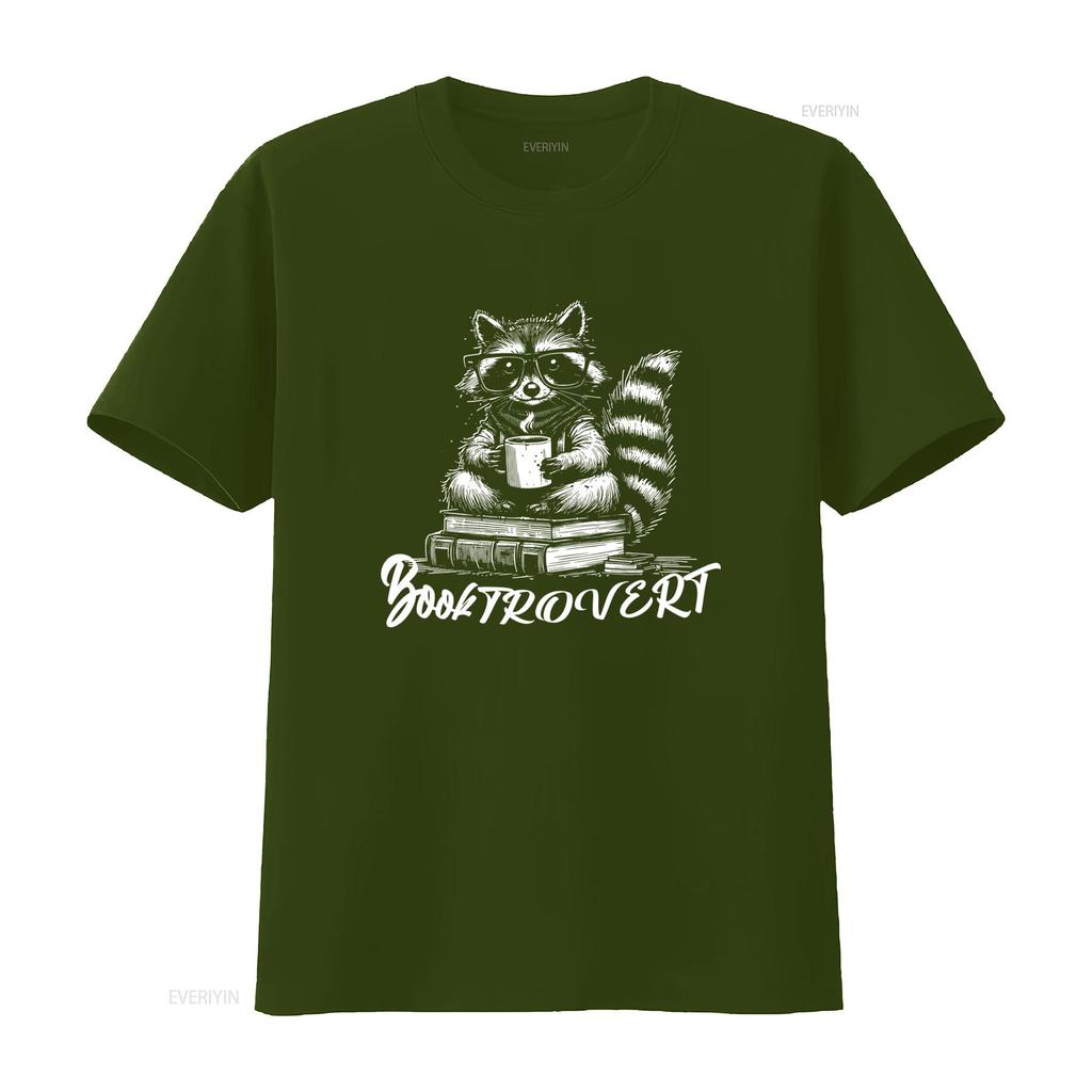 Booktrovert T Shirt for Book Lovers Funny Raccoon Design with Books and Coffee Trendy Reading Sweater DT674 Vintage Washed