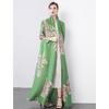 Spring Autumn Women Print Long Maxi Elastic Lace-up Coat Robe