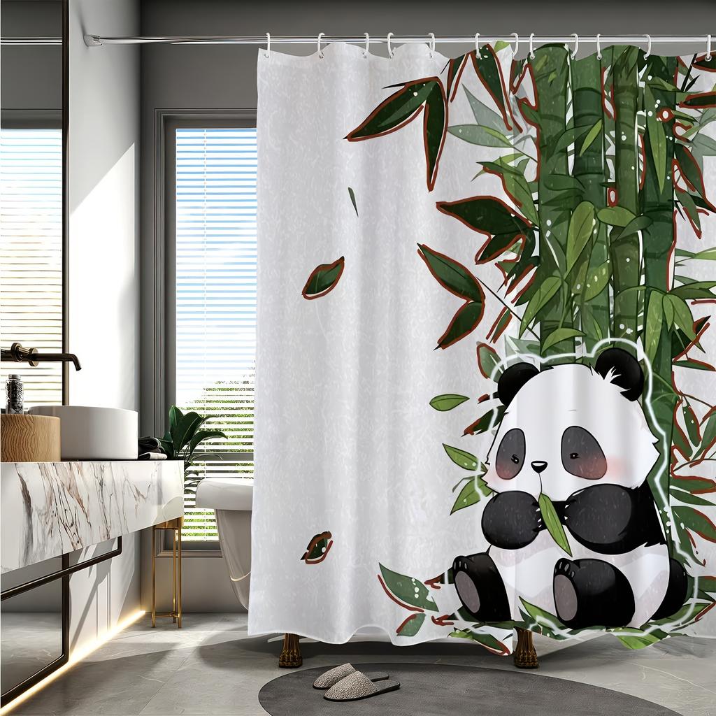 Bamboo Panda Cartoon Pattern Digital Print Shower Curtain - Machine Washable,Reversible Polyester,All-Season Bathroom/Home Decor