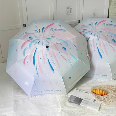 Fireworks Folding Umbrella for Both Rain and Sunshine Sun Umbrella for Sun Protection and UV Protection Triple Folding Umbrell