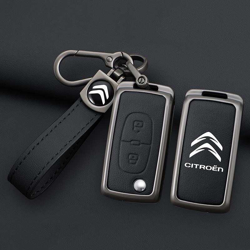 VXCW9 Leather Zinc Alloy Car Flip Remote Key Case Cover Protector Shell Fob durable For Citroen Xsara Picasso C5 C6 C8 Accessories