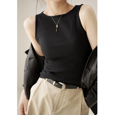 High-elastic Threaded Cotton Wide Shoulder Strap Sleeveless Vest for Women's Summer, Tight-fitting Inner Layer and Outer Layer with Suspenders