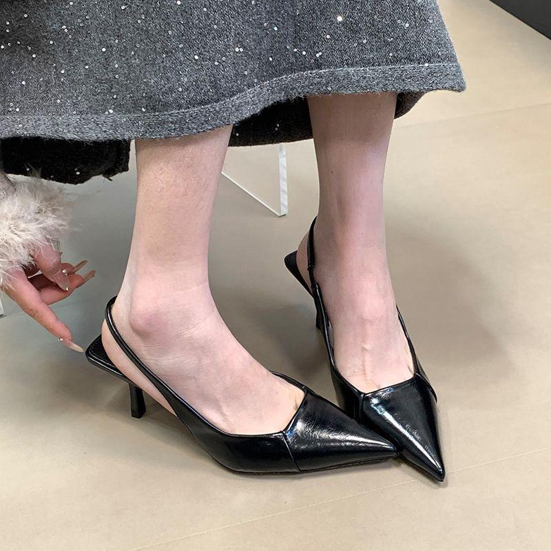 Niche Korean Version Elastic Band High Heels Bag Head Sandals Women's 2025 Spring and Summer Temperament Pink Pointed Empty Shoes