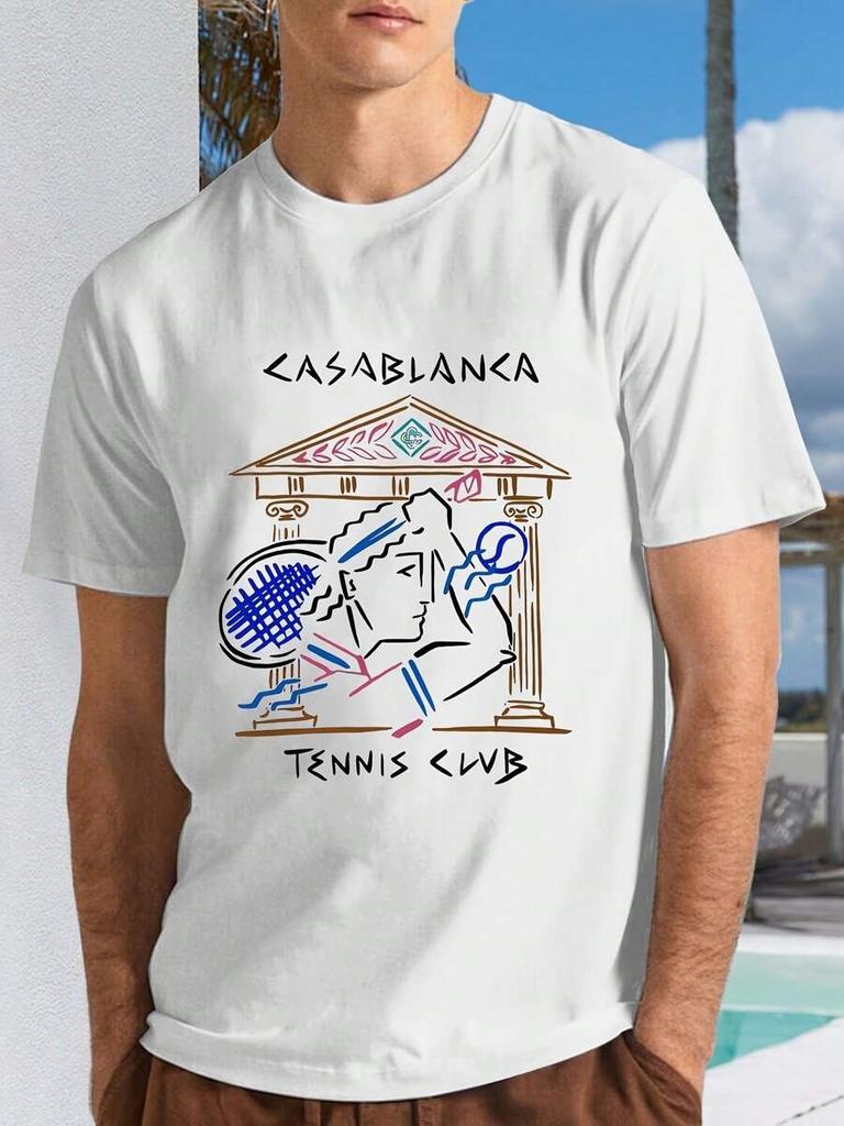 Unisex T-Shirt mit Buchstaben- und Cartoon-Print, Rundhalsausschnitt, Kurzarm