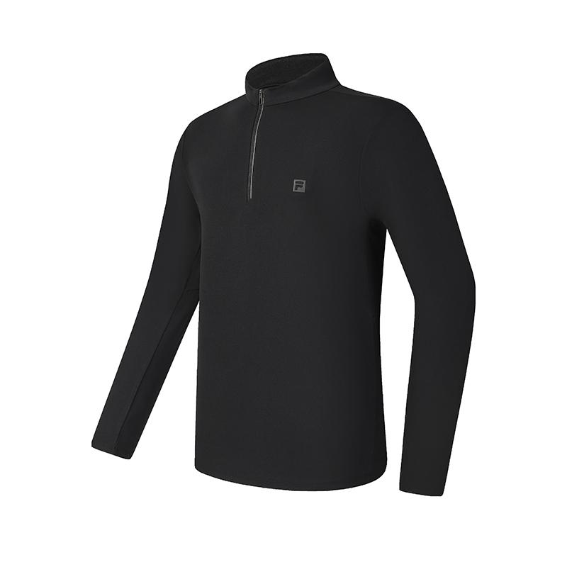 FILA 2025 Q1 Sports Versatile Knitted Long Sleeve T-Shirt Men Tops Deep-Black A11M511207FBK