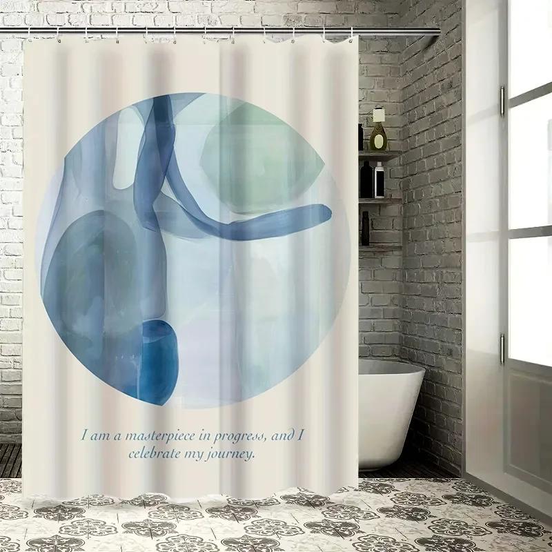 

Abstract Watercolor Blue White Bathroom Shower Curtain With Inspirational Quote For Home Decoration Modern Decorative Waterproof W60H190(CM)-1 Pcs