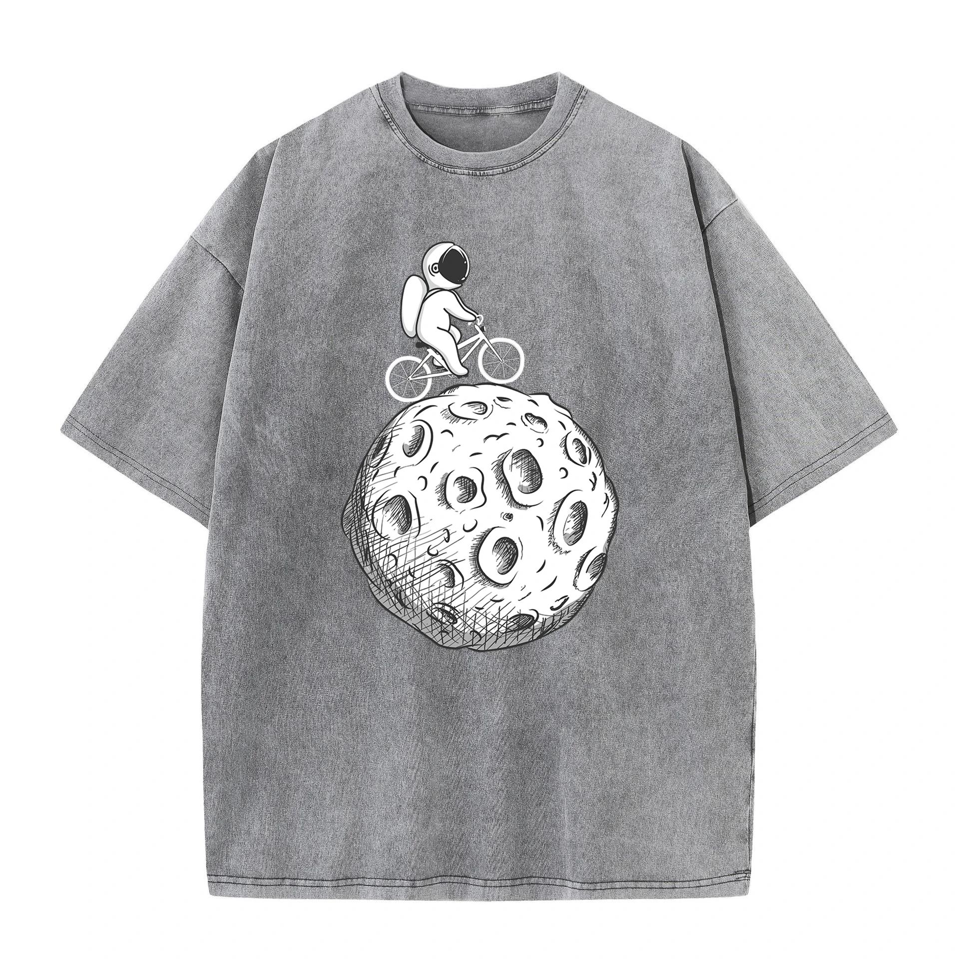 

Космонавты на велосипедах с принтом женские стираные короткие футболки дышащие повседневные футболки летние мягкие свободные футболки женские 3XL