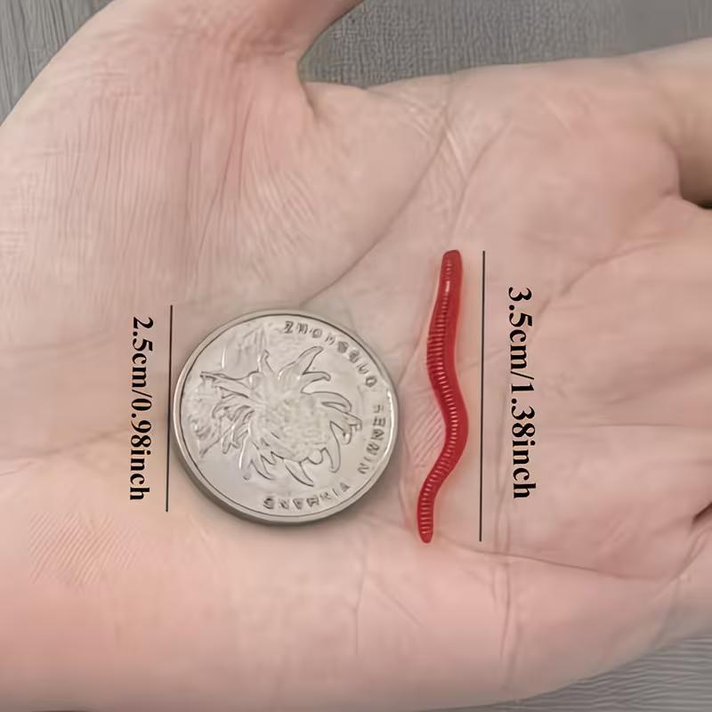 Lifelike Soft Red Worm Earthworm Fishing Lure 35mm Silicone Artificial Bait with Fishy Smell Shrimp Additive for Bass Carp