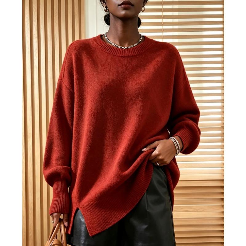 Women S Loose Fit Crew Neck Pullover Knit Sweater Autumn Winter