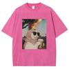 Cool Cat Meme T Shirts Unisex Washed Tees Men Women's Fashion Short Sleeve T-shirts Cotton Oversized T-shirt Streetwear