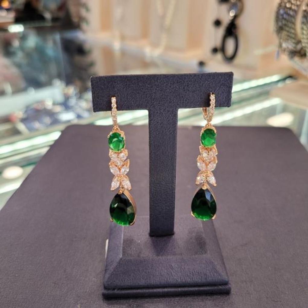 ARTRIA Green Waterdrop Cubic Earrings APSERCG0001GRF