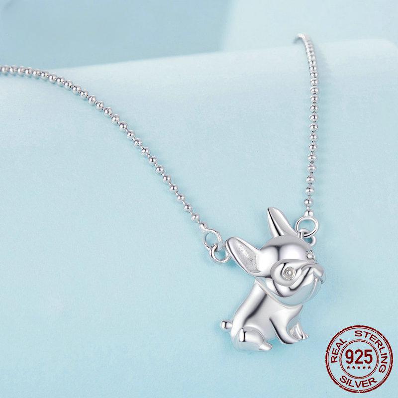 S925 Sterling Silver French Bulldog Pendant Necklace Cute Dog Neck Chain for Women Party Fine Jewelry Gift
