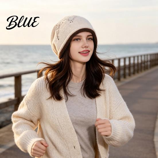 Soft Polyester Warm Knit Cap Hat Retro Winter Slouchy Hat Women Jacquard Star Rolled Autumn