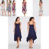 Fashion Summer Womens Sleeveless Vneck Dress With Irregular Printing And Strap Details