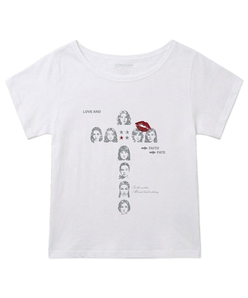 Ijeulum Kiss The Cross Boat Neck Short Sleeve T-Shirt (White)