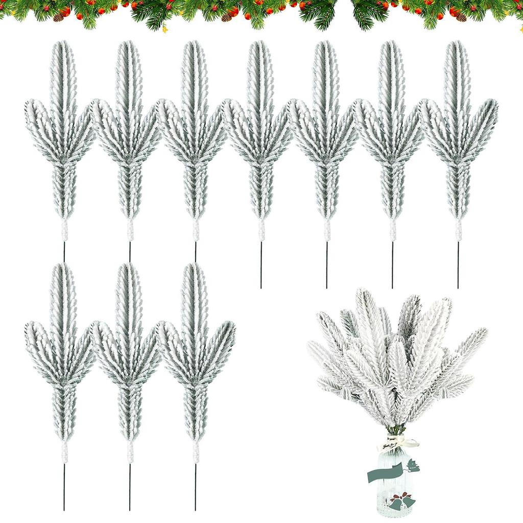 10 Pieces Reusable Christmas Pine Branches for Vase Faux Stems Winter Party Decorations Home Bedroom Living Room Office