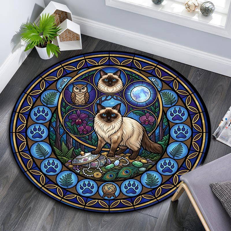 Wild Cats Symbols Round Area Rug Under Office Chairs Bedroom Living Room Home Decor
