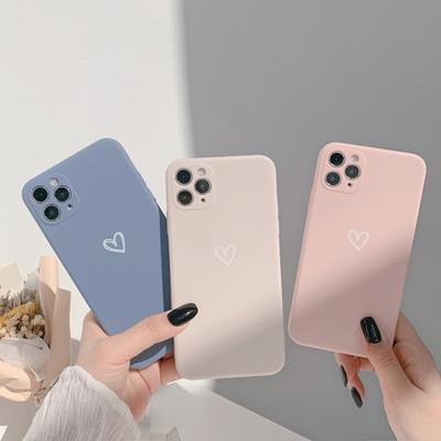 Silicone Soft Heart Phone Case For Iphone 12 Mini 13 11 14 Pro Max Xr X Xsmax 7 8 Plus Case Candy Color Pink Funda Cover Capa