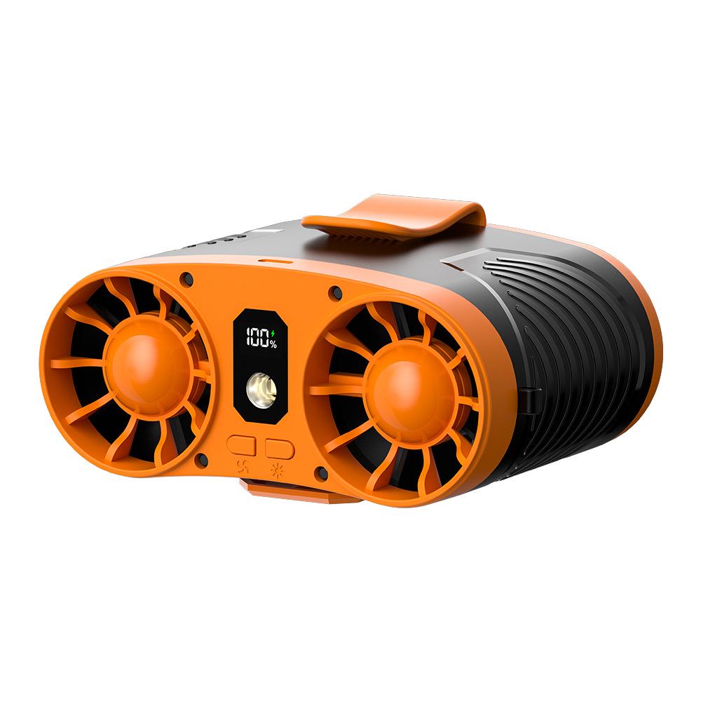 Portable Dual Air Outlet Waist Fan & USB Power Bank for Outdoor Cooling Long Battery Life + Power Bank + Display + Light оранжевый/чёрный