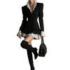 Womens Elegant Office Wear Lace-Panel Long Sleeve Blazer Dress Coat 2026