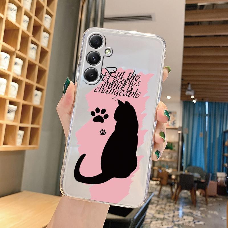 Cute Cat Cartoon Soft Transparent Silicon Case For Samsung A55 A35 M35 M34 S24 Xiaomi Redmi Note 13 Pro 13C Poco M6 Camera Shockproof Protective Cover