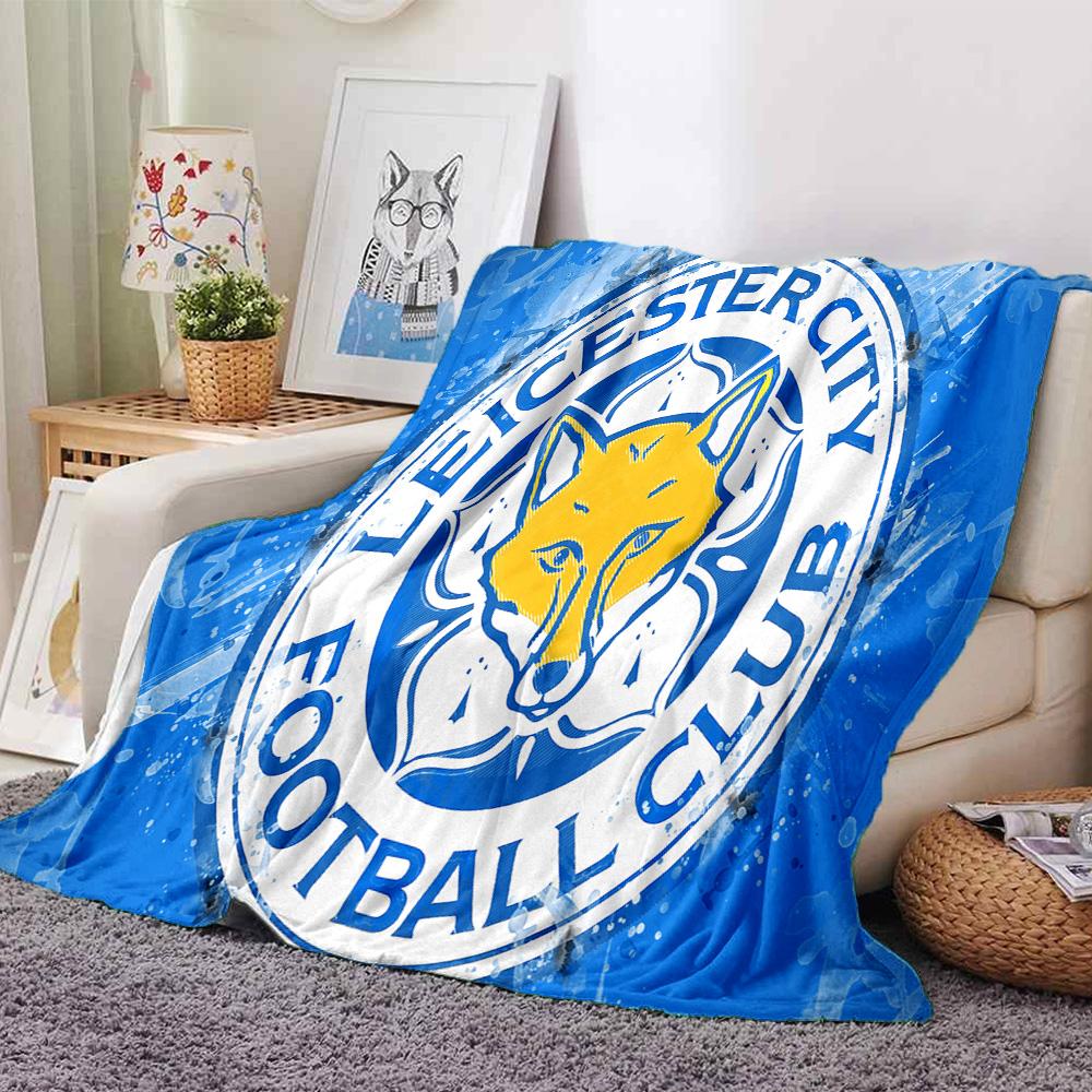 Leicester Football Club Crest Flannel Blanket, Soft Polyester, Modern Design, All-Season for Camping, Travel, Gifts for holidays or birthdays