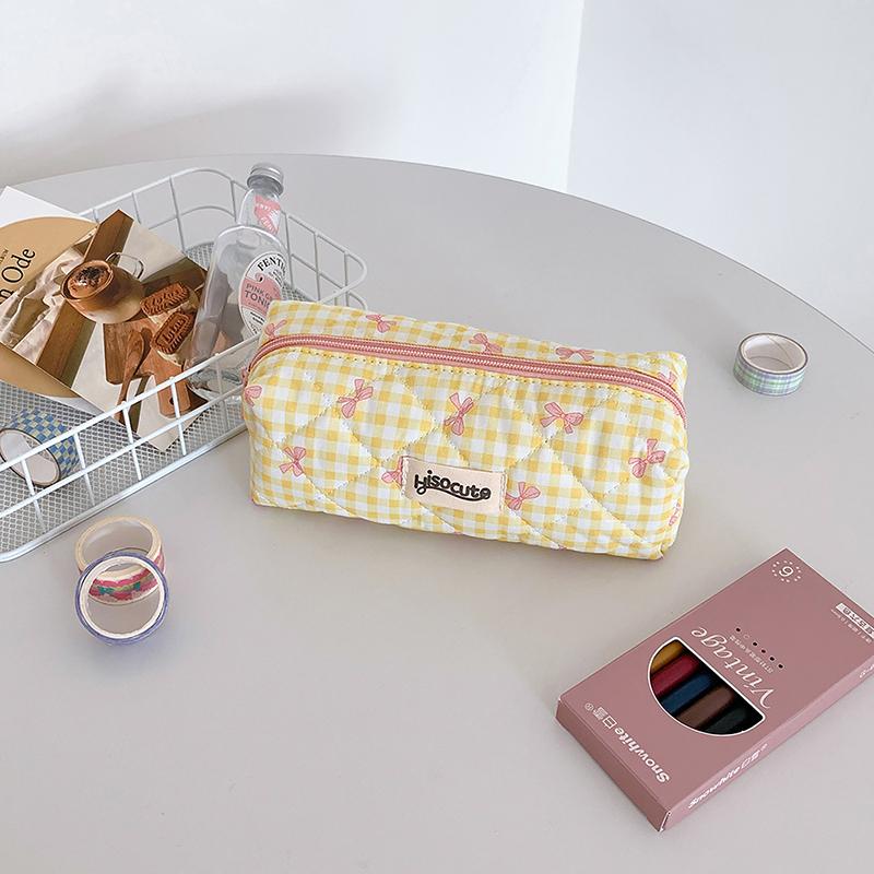 

Ins Style Simple Bow Цветочный Печатный Пенал Студенческая Канцелярская Сумка Для Хранения Пишущие Инструменты Чехол Косметичка Школьные Принадлежности жёлтый