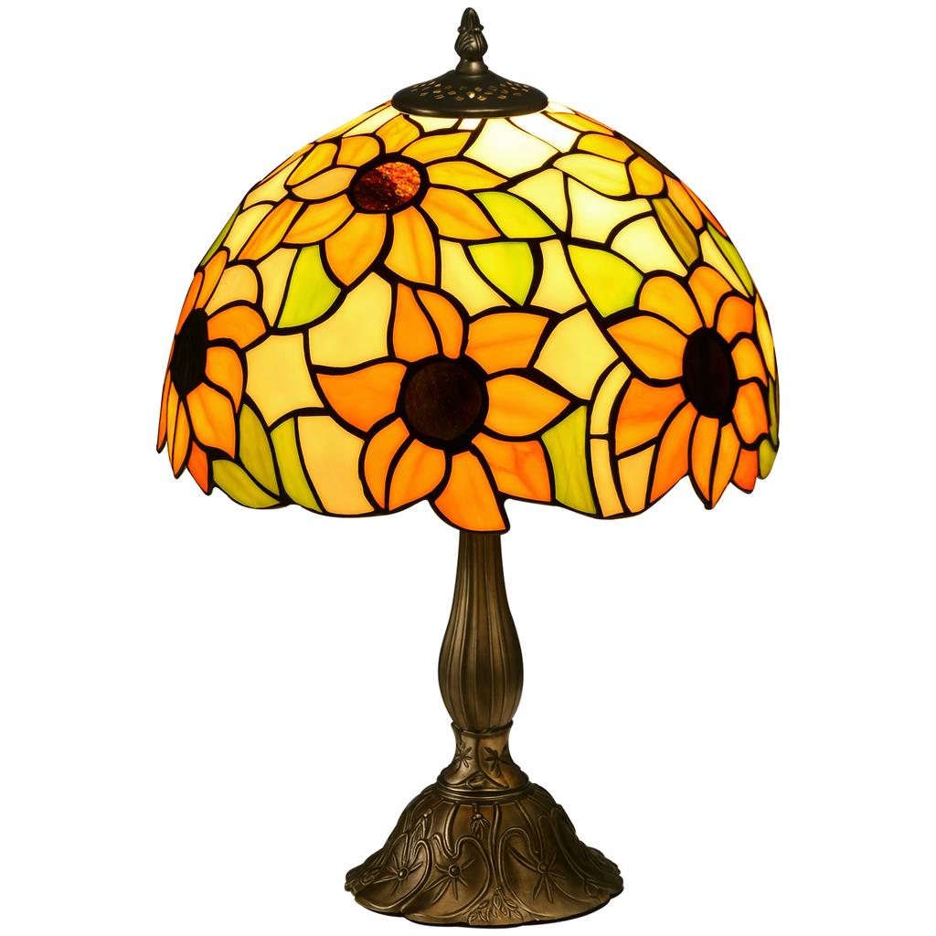 Stained Glass Table Lamp, Handmade Antique Bedside Lamp for Bedroom, Living room, Home, Nightstand, Decorative Night Light, Orange Sunflower