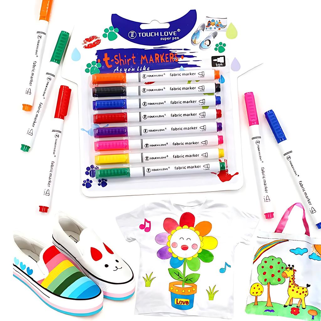 8-Piece Vibrant Waterproof Fabric & Textile Marker Set – Perfect for Customizing T-Shirts, Shoes, Clothes, Wood, Stone | DIY Art