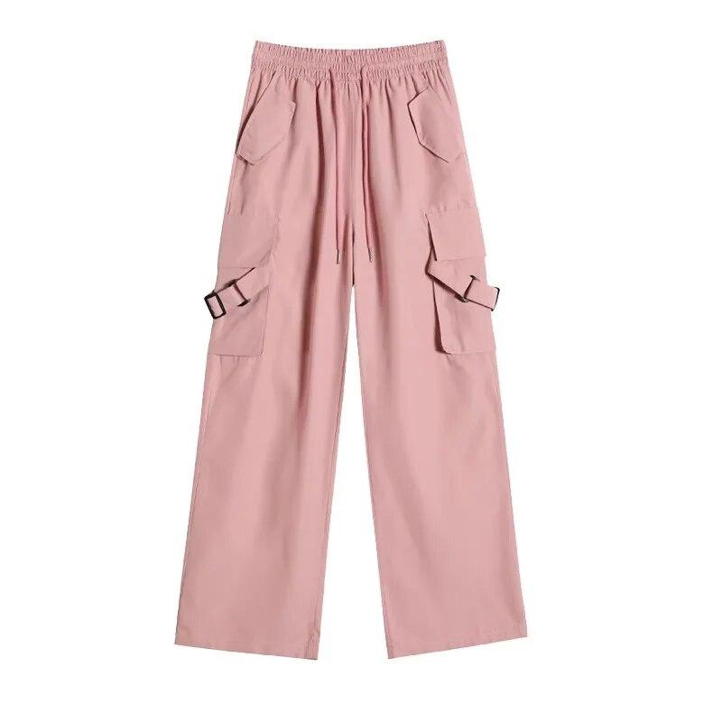 Women Y2K Cargo Pants High Waist Streetwear Hip Hop Trousers Female Big Pockets Casual High Waisted Drawstring Baggy Sweatpants
