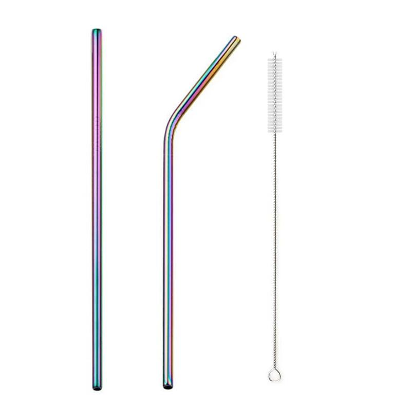 Mixing Color Reusable Metal Drinking Straws 304 Stainless Steel Straw Set with Cleaner Brush Bar Drinkware Party Accessory