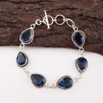 London Blue Topaz Drahokam 925 Sterlingového Stříbra Šperky Ručně Vyráběný Náramek 7-9" RB-18-4