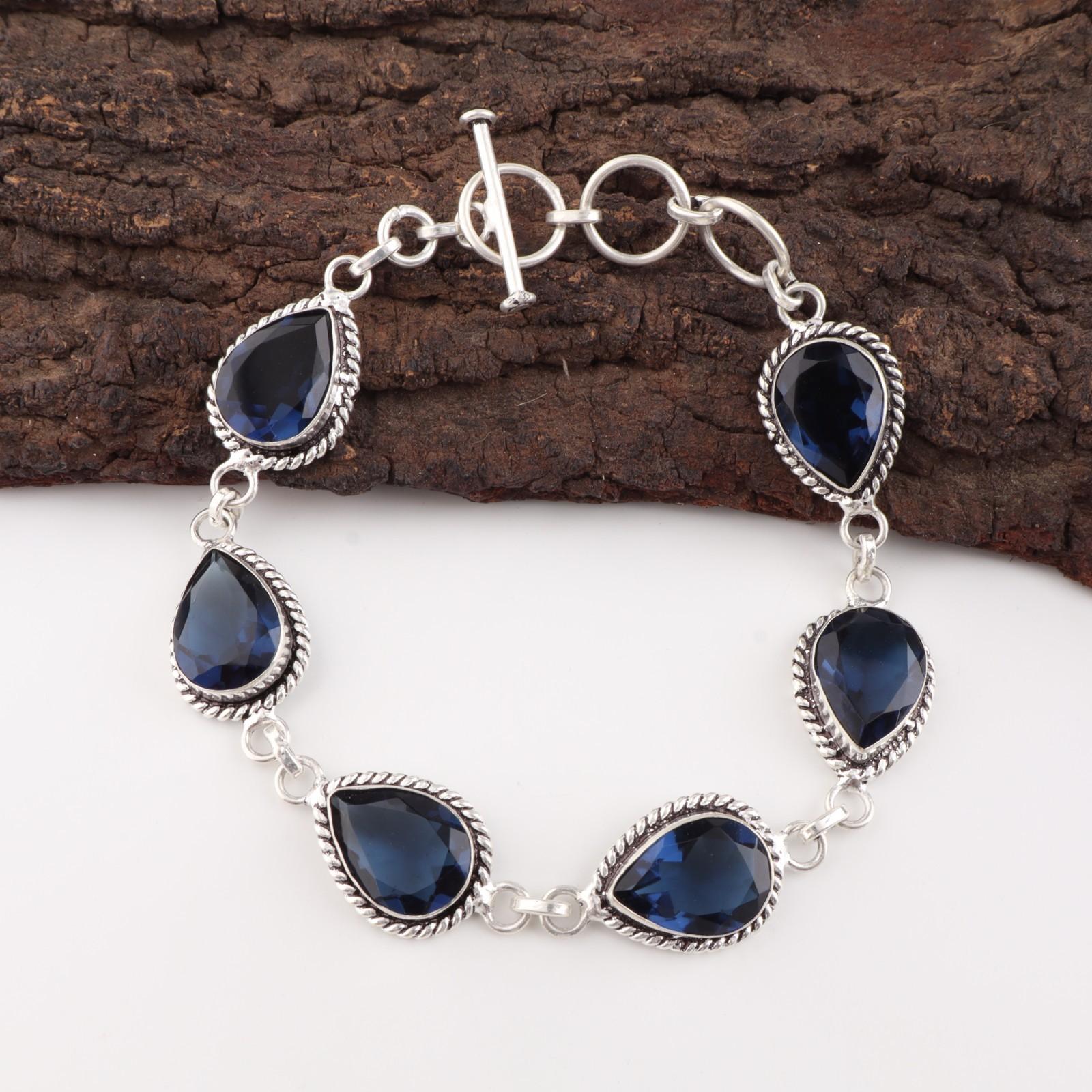 

London Blue Topaz Gemstone 925 Sterling Silver Jewelry Handmade Bracelet 7-9 RB-18-4