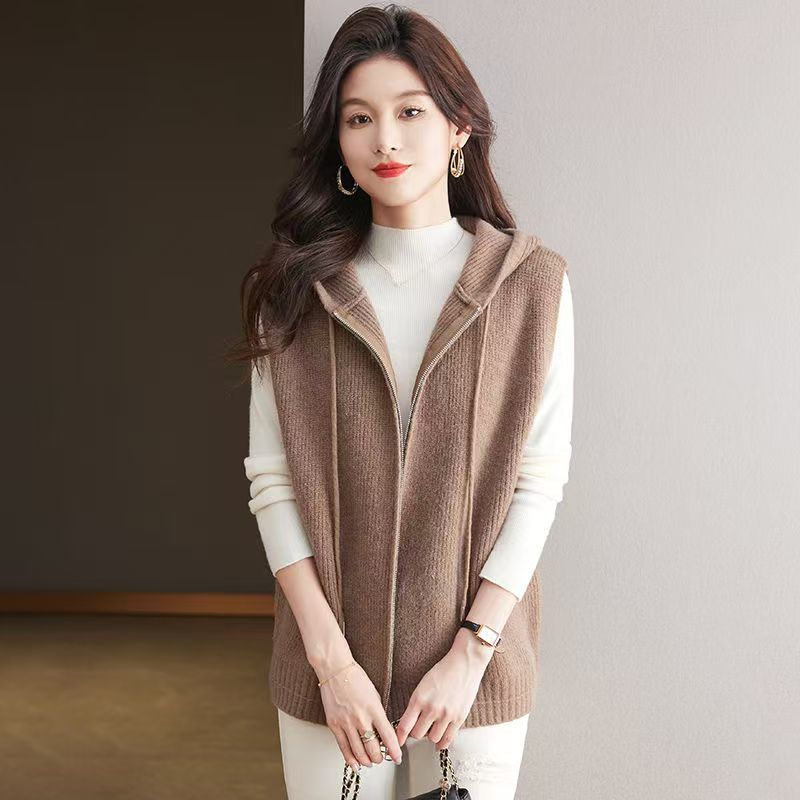 

Женский кардиган с капюшоном, жилет без рукавов, весна-осень, свободный жилет большого размера на молнии 2XL