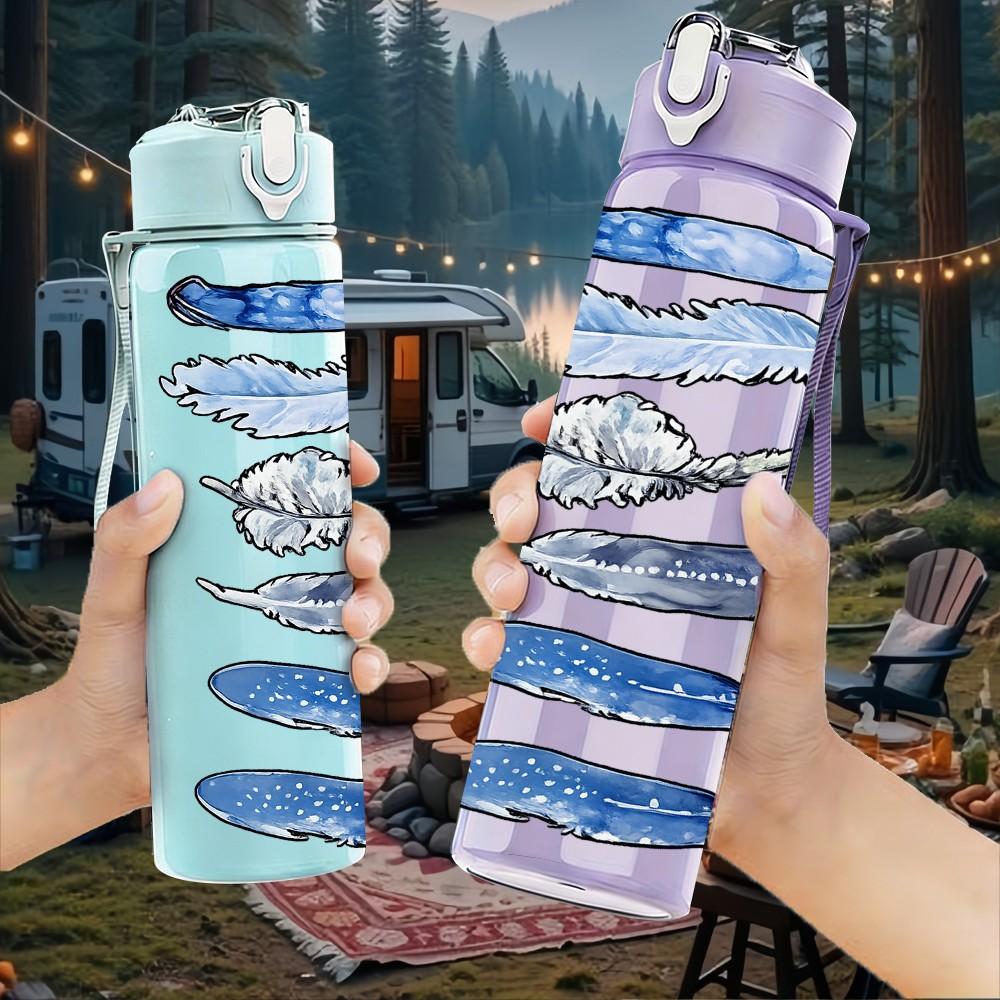 1PC Stacked Sea Shell Ocean Element Print 750ml Color Plastic Sports Water Bottle Leakproof Flip Straw Lid Suitable for Sports Office Home Use