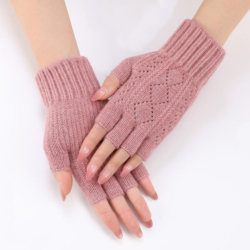 Botvotee Y2k Accessories Sleeves for Women Arm Warmers Fashion Pink Winter Warm Knit Half Finger Gloves Cute With Fourchettes