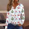 Women's T Shirt Tee Christmas Printed Button Long Sleeve Tunic Daily Weekend Fashion Basic V- Neck Regular Top
