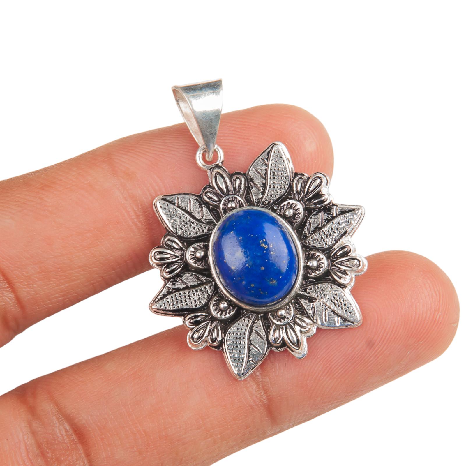 

Natural Lapis Lazuli Gemstone 925 Sterling Silver Jewelry Oxidize Pendant 1.45 CP-14-16