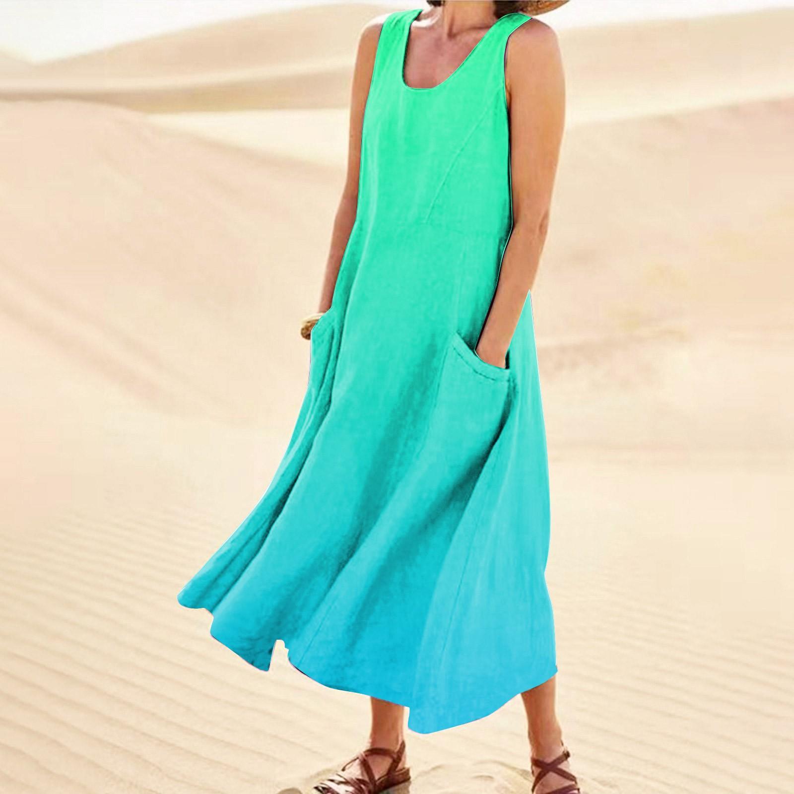 

Женское повседневное удобное хлопковое карманное платье без рукавов с градиентным принтом XXXXXL