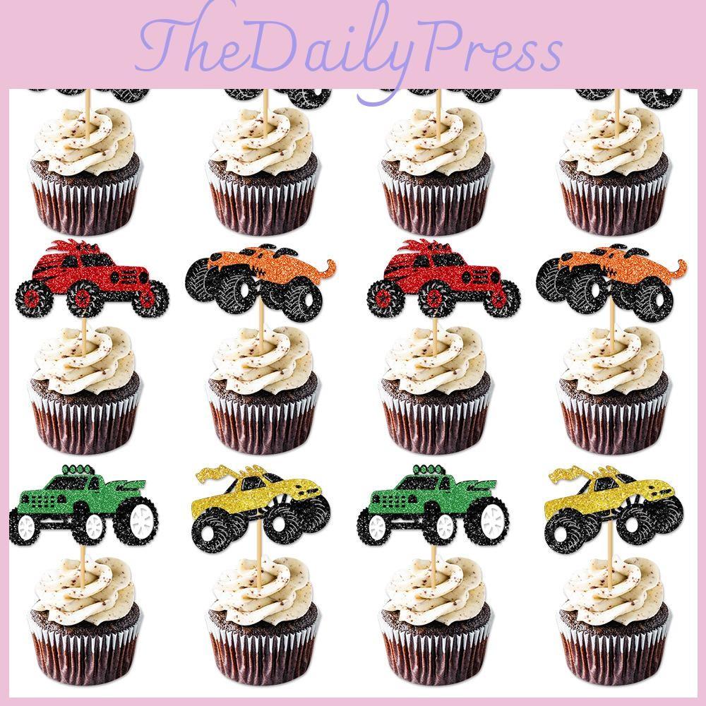 Monster Road Off Vehicle Pattern Party Cake Glitter Paper Plugin Decoration