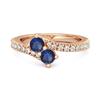 Blue Sapphire Bypass Ring - 925 Sterling Silver Rose Gold Vermeil