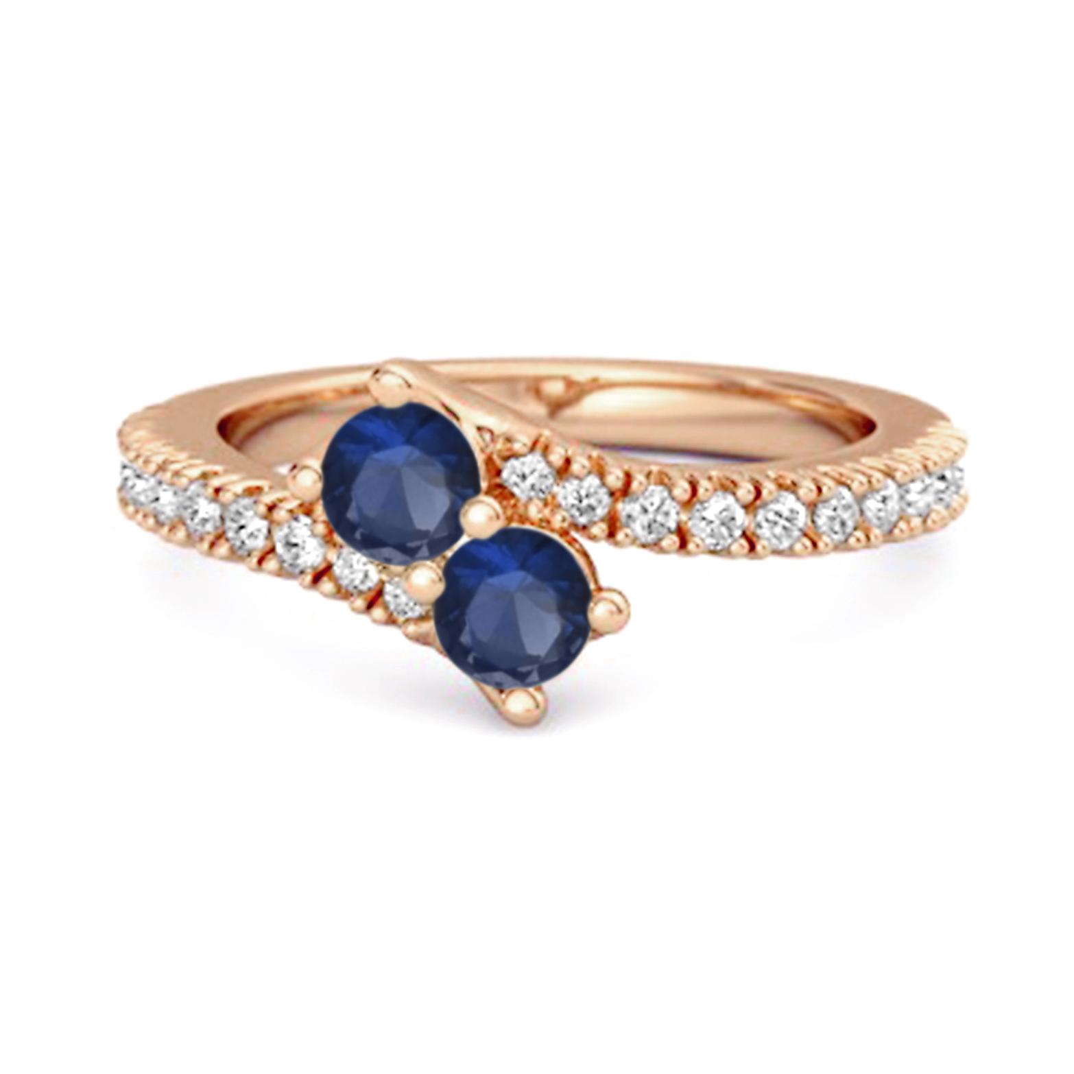 Blue Sapphire Bypass Ring - 925 Sterling Silver Rose Gold Vermeil 6